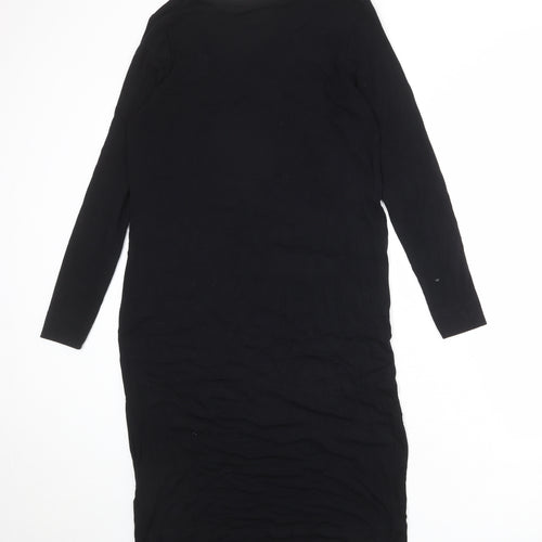 Marks and Spencer Womens Black Viscose A-Line Size 14 Round Neck Pullover