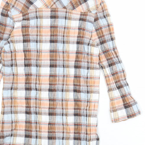 C&A Womens Multicoloured Plaid Polyester Tunic Button-Up Size 14 Collared