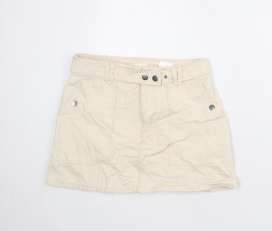 H&M Womens Beige Cotton Cargo Skirt Size 10 Zip