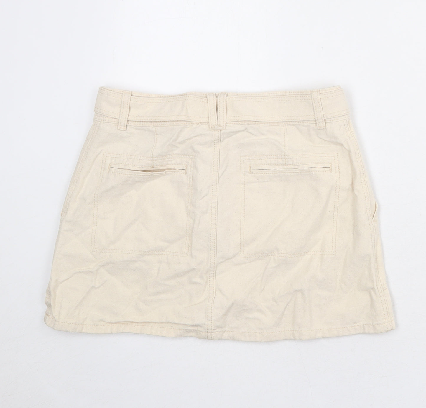 H&M Womens Beige Cotton Cargo Skirt Size 10 Zip