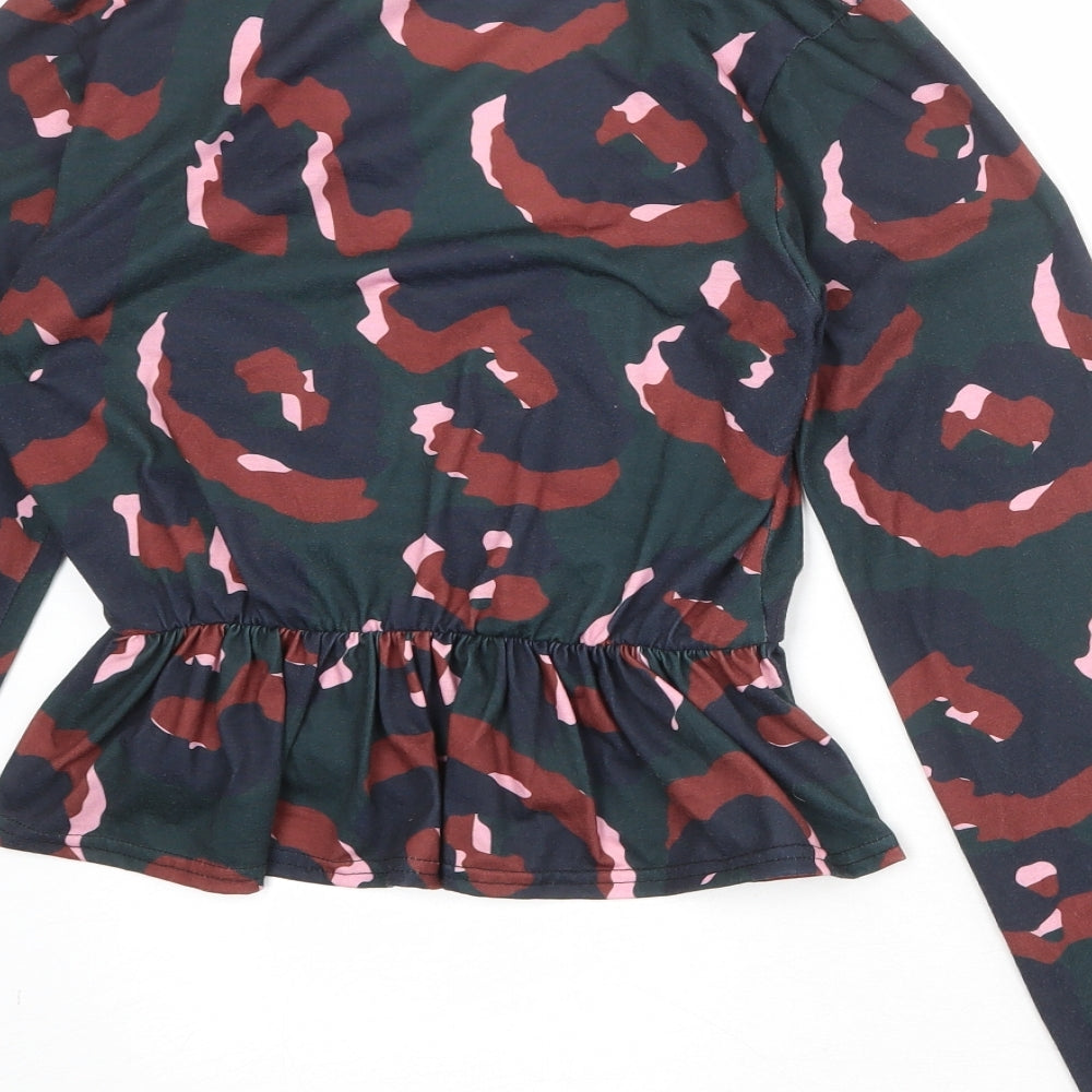 Boohoo Womens Multicoloured Geometric Polyester Basic Blouse Size 12 V-Neck - Peplum
