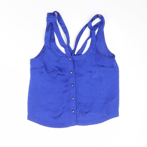 Topshop Womens Blue Polyester Camisole Button-Up Size 10 Scoop Neck - Strappy