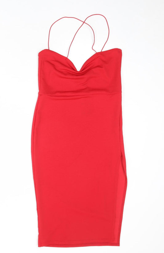 Boohoo Womens Red Polyester Bodycon Size 12 Cowl Neck Pullover