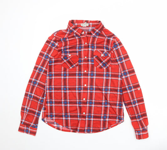 Passport Womens Red Plaid Polyester Basic Button-Up Size M Collared