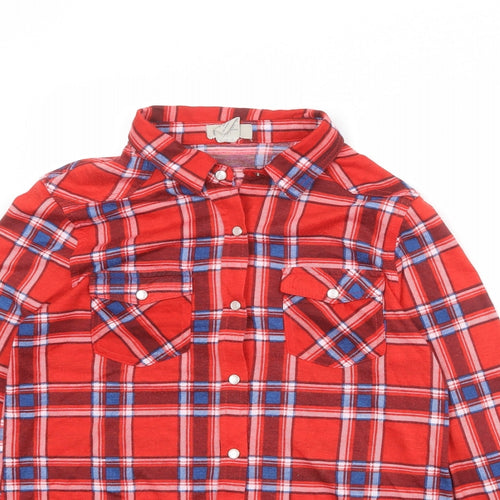 Passport Womens Red Plaid Polyester Basic Button-Up Size M Collared