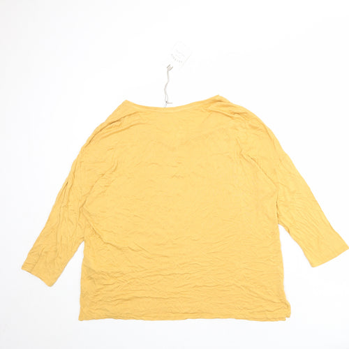 Fat Face Womens Yellow Viscose Basic T-Shirt Size 16 V-Neck