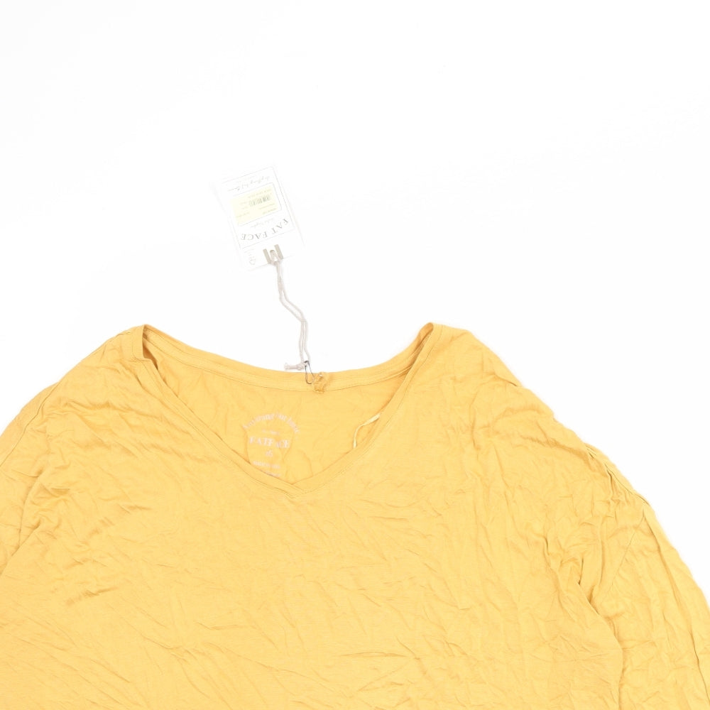 Fat Face Womens Yellow Viscose Basic T-Shirt Size 16 V-Neck