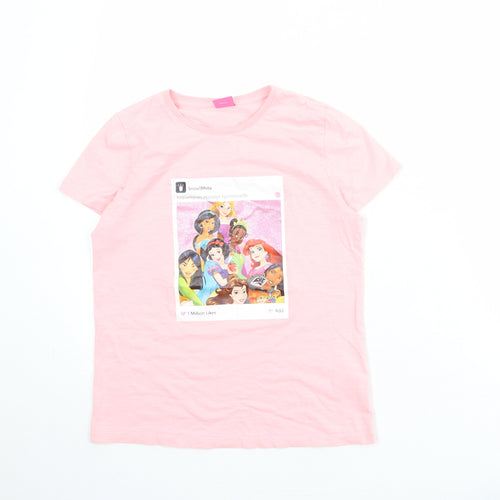 Disney Girls Pink 100% Cotton Basic T-Shirt Size 10-11 Years Round Neck Pullover - Disney Princess