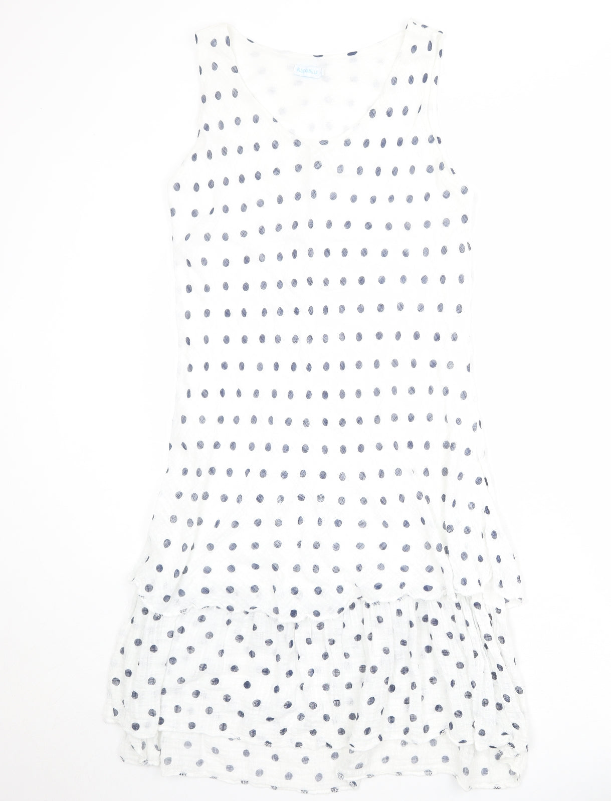 Blue Vanilla Womens White Polka Dot 100% Cotton Tank Dress Size S Round Neck Pullover - Size S-M