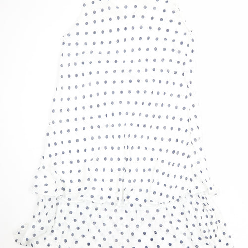 Blue Vanilla Womens White Polka Dot 100% Cotton Tank Dress Size S Round Neck Pullover - Size S-M