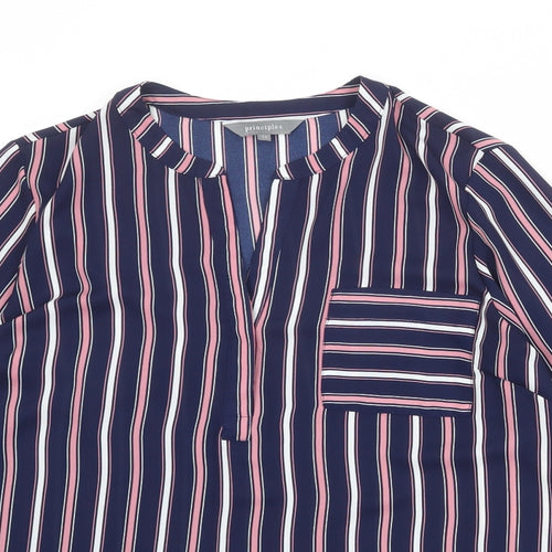 Principles Womens Blue Striped Polyester Basic Blouse Size 14 V-Neck - Tie Sleeve Detail