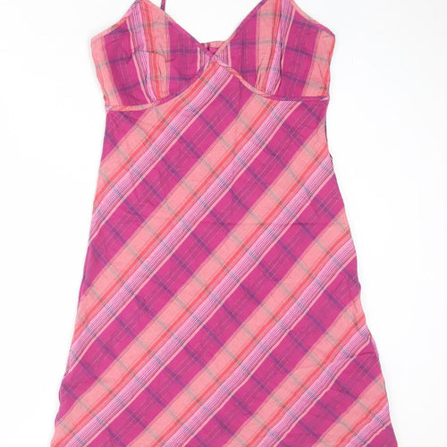NEXT Womens Multicoloured Plaid Cotton Slip Dress Size 14 V-Neck Button