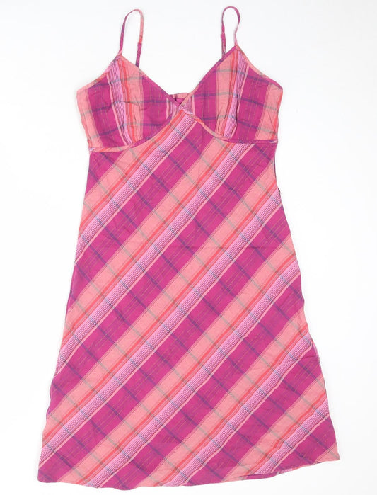 NEXT Womens Multicoloured Plaid Cotton Slip Dress Size 14 V-Neck Button