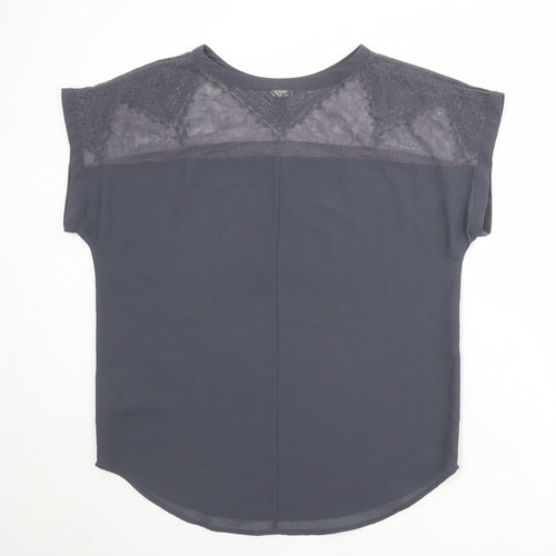 H&M Womens Grey Polyester Basic Blouse Size 14 Boat Neck - Lace Detail