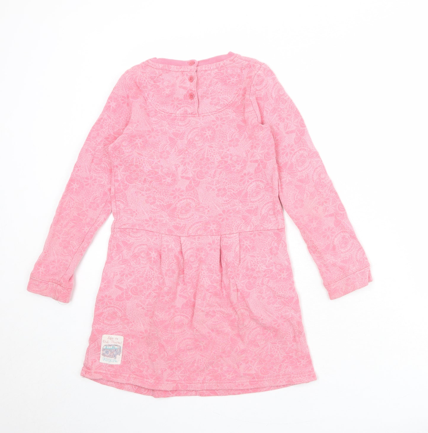 Fat Face Girls Pink Geometric 100% Cotton T-Shirt Dress Size 8-9 Years Boat Neck Button