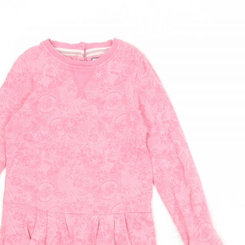 Fat Face Girls Pink Geometric 100% Cotton T-Shirt Dress Size 8-9 Years Boat Neck Button