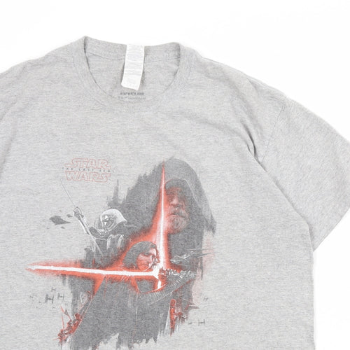 Star Wars Mens Grey Cotton T-Shirt Size L Round Neck - The Last Jedi
