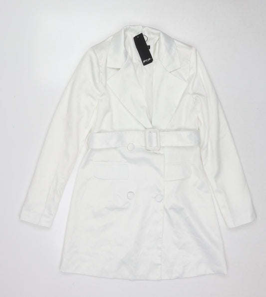 Nasty Gal Womens White Trench Coat Coat Size 6 Button