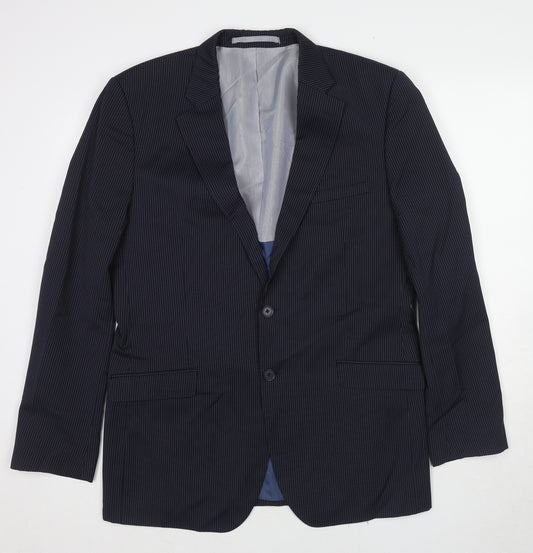 Marks and Spencer Mens Blue Striped Wool Jacket Suit Jacket Size 40 Regular