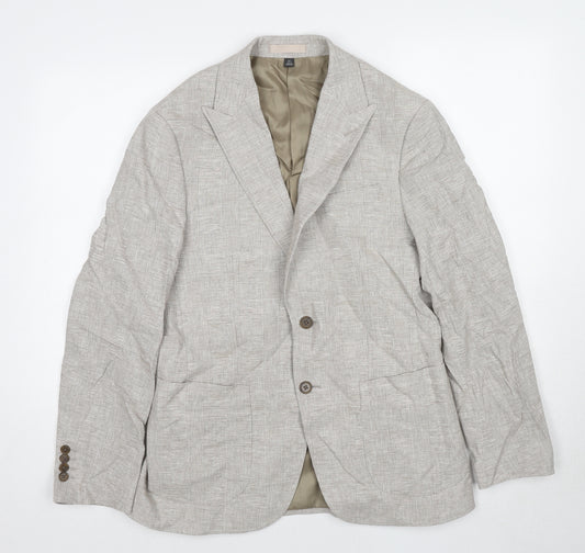 Marks and Spencer Mens Beige Plaid Linen Jacket Suit Jacket Size 38 Regular