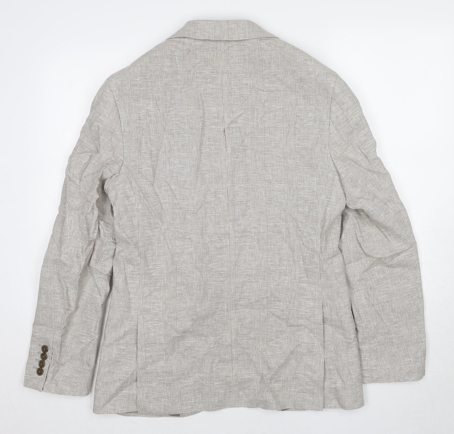Marks and Spencer Mens Beige Plaid Linen Jacket Suit Jacket Size 38 Regular