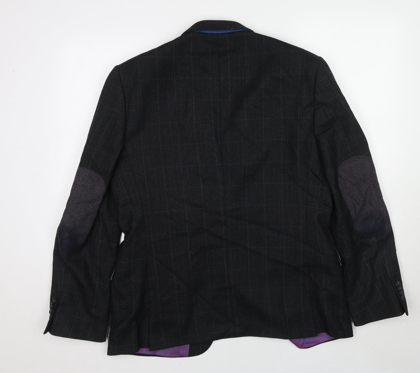 Holland & Quire Mens Black Striped Wool Jacket Blazer Size 44 Regular - Elbow Patches