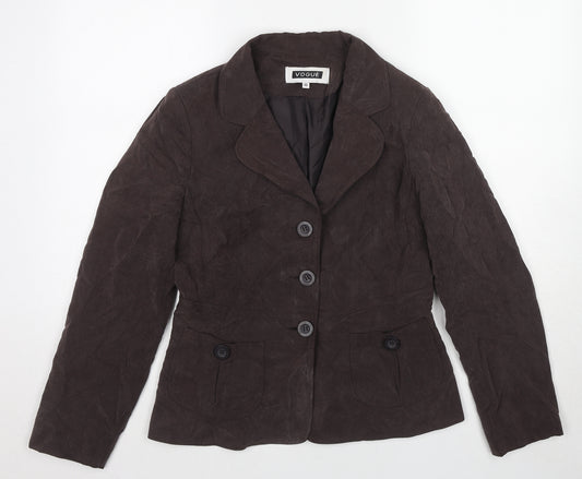 Vogue Womens Brown Jacket Blazer Size 10 Button