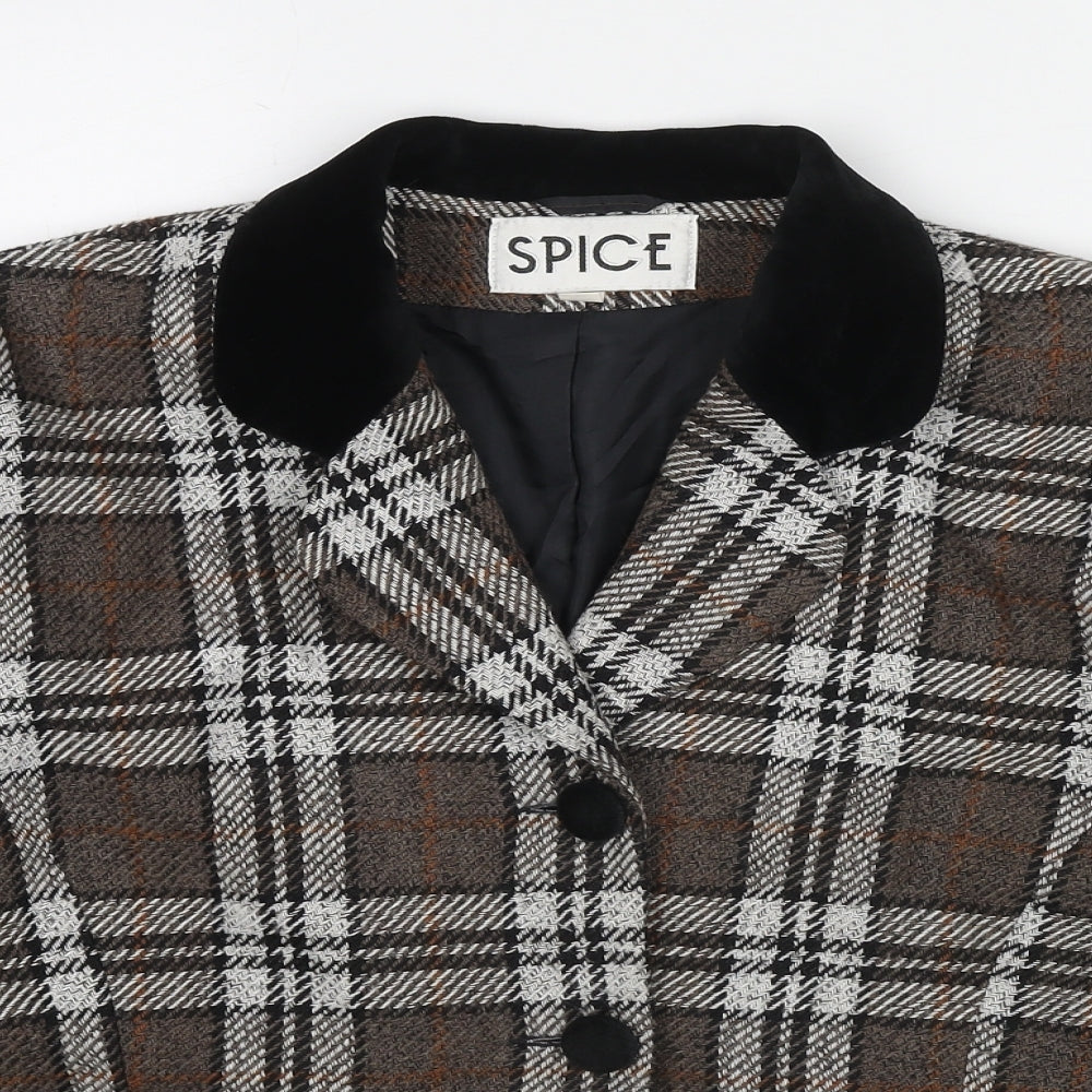 Spice Womens Brown Plaid Jacket Blazer Size 16 Buckle
