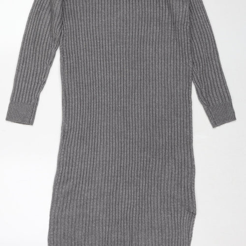 Marks and Spencer Womens Grey Polyester Jumper Dress Size S Round Neck Pullover