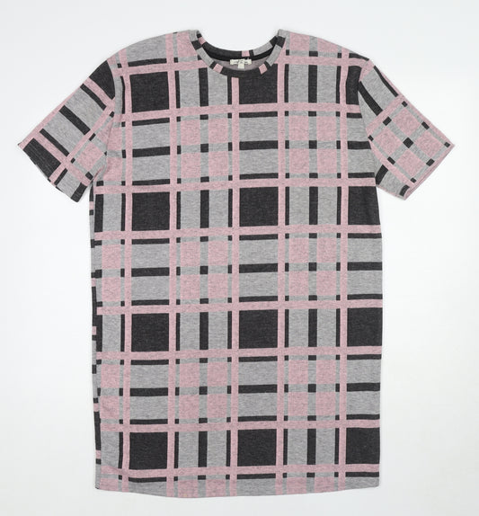 River Island Womens Multicoloured Plaid Polyester T-Shirt Dress Size 10 Round Neck Pullover