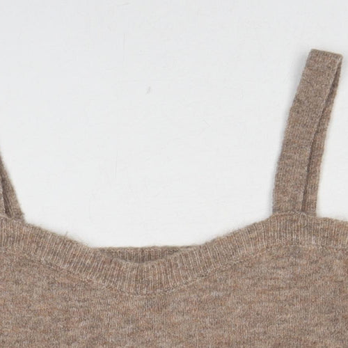 Zara Womens Beige V-Neck Acrylic Vest Jumper Size S - Cropped