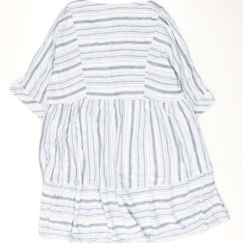 NEXT Womens Blue Striped Linen Trapeze & Swing Size 16 V-Neck Pullover