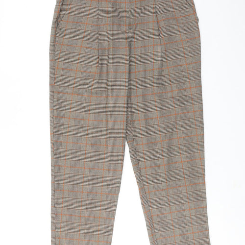 New Look Womens Brown Plaid Polyester Trousers Size 10 Regular Hook & Eye
