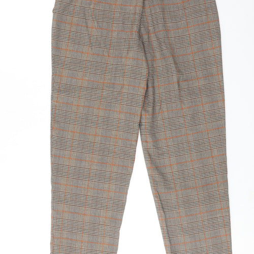 New Look Womens Brown Plaid Polyester Trousers Size 10 Regular Hook & Eye