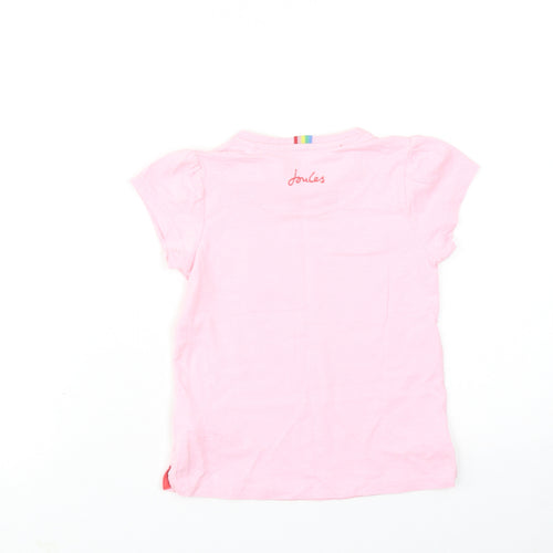 Joules Girls Pink Cotton Basic T-Shirt Size 4 Years Round Neck Pullover