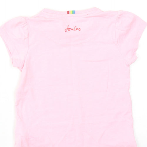 Joules Girls Pink Cotton Basic T-Shirt Size 4 Years Round Neck Pullover