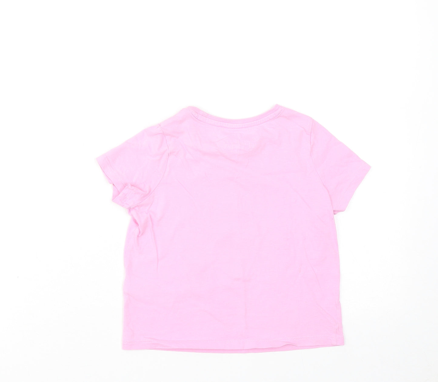 Marks and Spencer Girls Pink Cotton Basic T-Shirt Size 3-4 Years Round Neck Pullover - Ice Cream