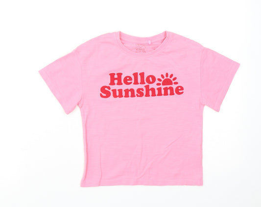 NEXT Girls Pink Cotton Basic T-Shirt Size 3 Years Round Neck Pullover - Hello Sunshine