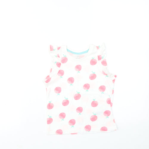 Marks and Spencer Girls Blue Geometric Cotton Basic Tank Size 3-4 Years Round Neck Pullover - Peach Print
