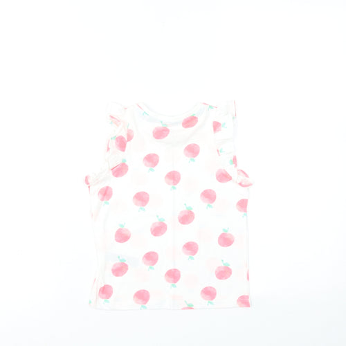Marks and Spencer Girls Blue Geometric Cotton Basic Tank Size 3-4 Years Round Neck Pullover - Peach Print