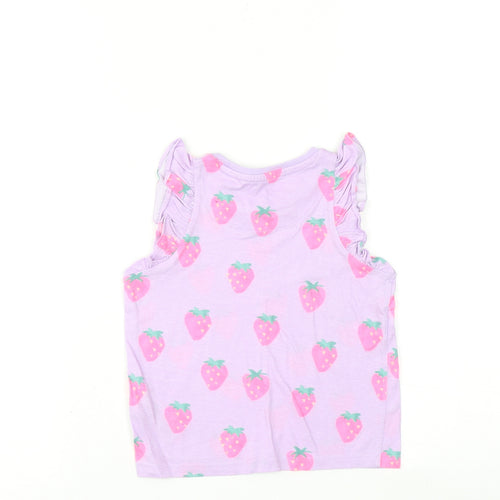 Marks and Spencer Girls Purple Geometric Cotton Basic Tank Size 3-4 Years Round Neck Pullover - Strawberry Print