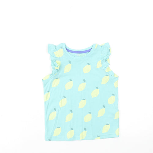Marks and Spencer Girls Blue Geometric Cotton Basic Tank Size 3-4 Years Round Neck Pullover - Lemon Print
