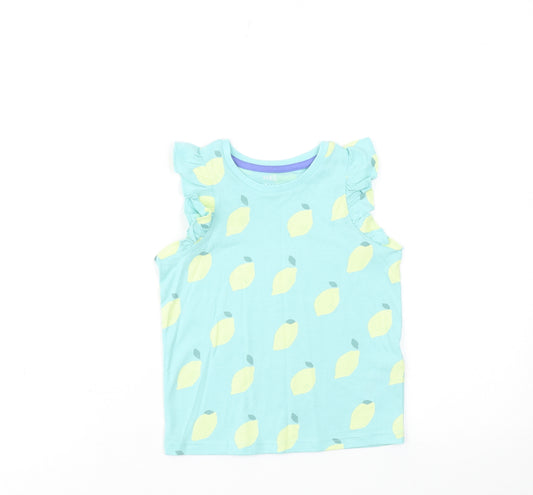 Marks and Spencer Girls Blue Geometric Cotton Basic Tank Size 3-4 Years Round Neck Pullover - Lemon Print
