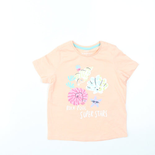 Marks and Spencer Girls Pink Cotton Basic T-Shirt Size 3-4 Years Round Neck Pullover - Rock Pool Super Stars