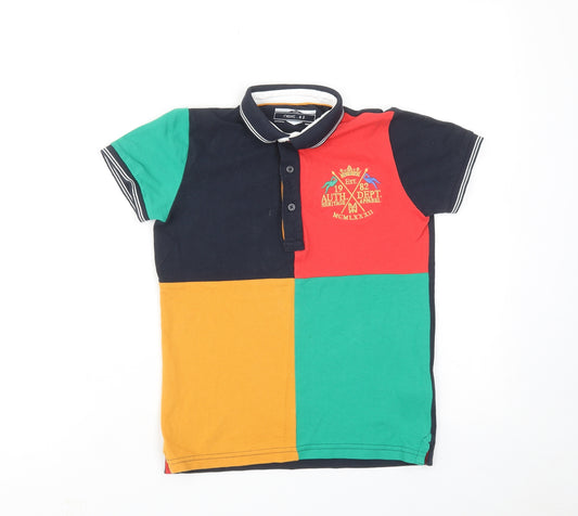 NEXT Boys Multicoloured Colourblock Cotton Basic Polo Size 6-7 Years Collared Button