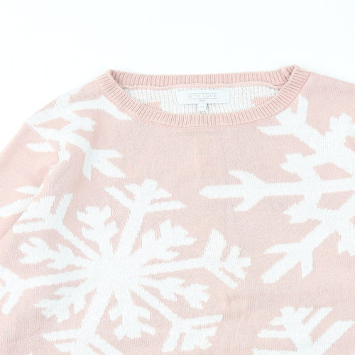 NEXT Womens Pink Round Neck Geometric Cotton Pullover Jumper Size 20 - Snowflake
