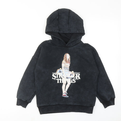 Stranger Things Boys Black Cotton Pullover Hoodie Size 7-8 Years Pullover
