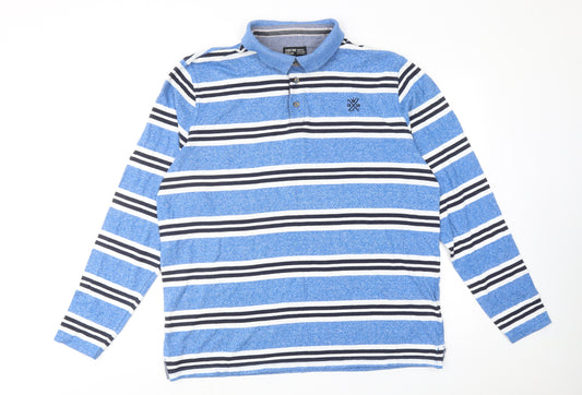 Sandstone & Co Mens Blue Striped Cotton Polo Size XL Collared Button