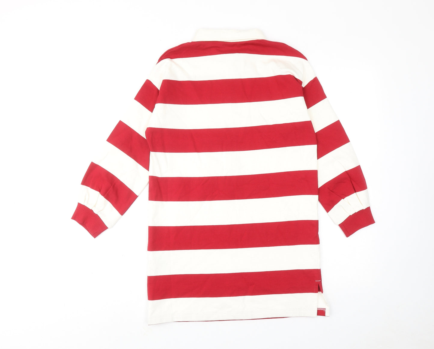 Marks and Spencer Girls Red Striped Cotton Jumper Dress Size 11-12 Years Collared Button