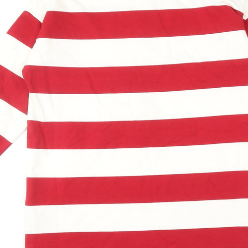 Marks and Spencer Girls Red Striped Cotton Jumper Dress Size 11-12 Years Collared Button